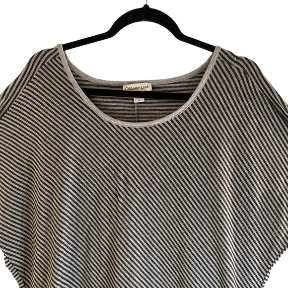 Coldwater Creek metallic silver black striped dolman sleeve top L 14 - Picture 2 of 11
